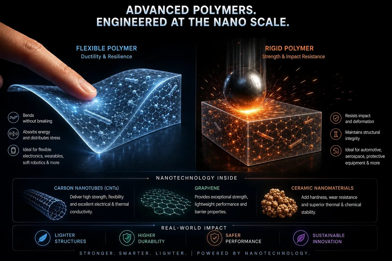 Flexible and rigid polymer composites reinforced with nanomaterials