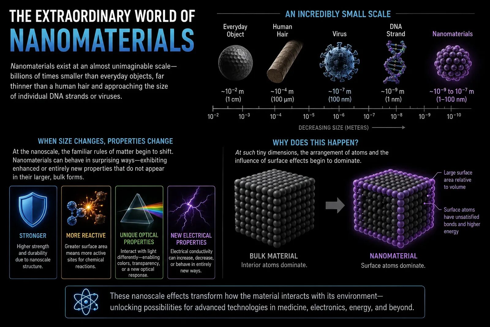 Size comparison of everyday objects, biological structures, and nanomaterials