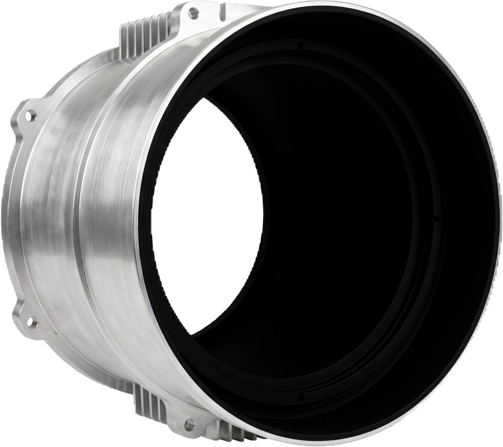 Carbon Clad™ coated black optical laser housing on a white background